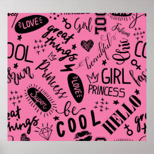 Girls Calligraphic: Seamless Fashion Pattern Poster