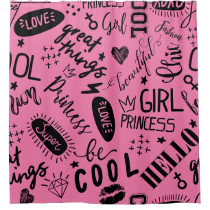Girls Calligraphic: Seamless Fashion Pattern Shower Curtain