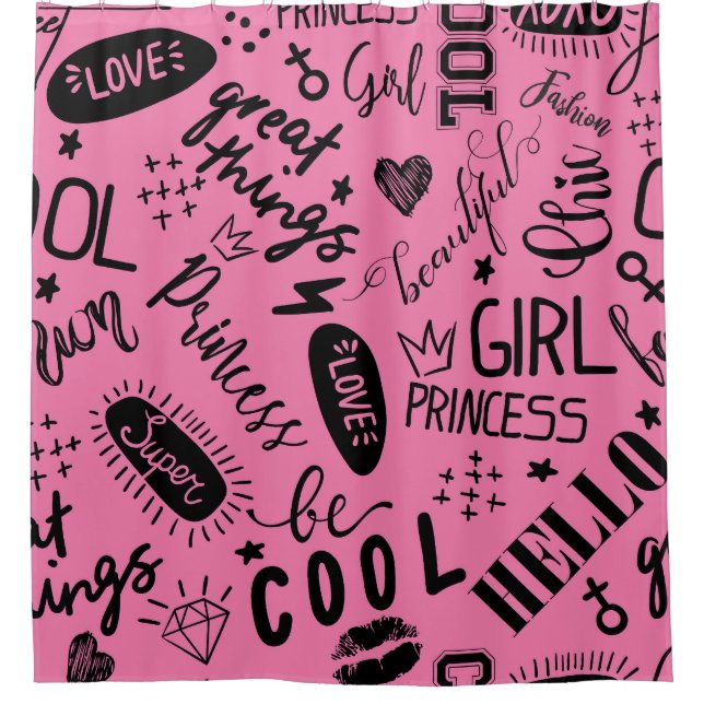 Girls Calligraphic: Seamless Fashion Pattern Shower Curtain (Front)