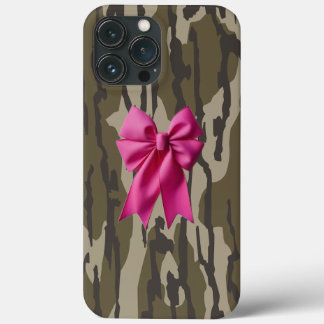Girls Camo Pink Ribbon Bow Bottom Lands Camo iPhone 13 Pro Max Case