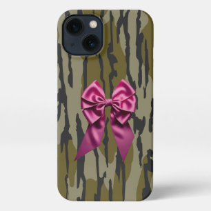 Girls Camo Pink Ribbon Bow Bottom Lands Camo iPhone 13 Case