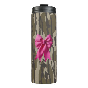 Girls Camo Pink Ribbon Bow Bottom Lands Camo Thermal Tumbler