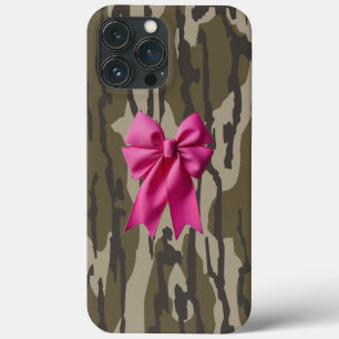 Girls Camo Pink Ribbon Bow Bottomland Camo iPhone 13 Pro Max Case