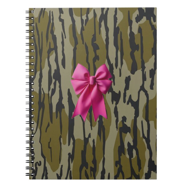 Girls Camo Pink Ribbon Bow Bottomland Camo Notebook (Front)