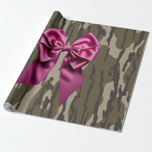 Girls Camo Pink Ribbon Bow Bottomland Camo Wrapping Paper