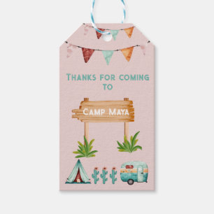 Girls camping adventure slumber birthday party  gift tags