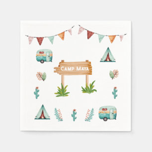 Girls camping adventure slumber birthday party  napkin