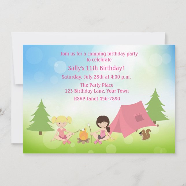 Girl's Camping Birthday Invitation (Front)