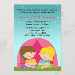 Girls Camping Birthday Party Invitation