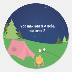 Girls Camping Glamping Birthday Party Favour Classic Round Sticker