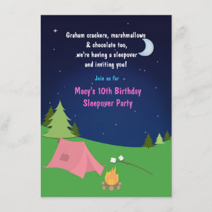 Girls Camping Sleepover Birthday Party Invitation