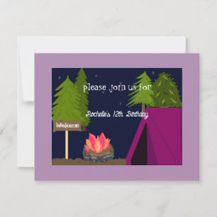Girls Camping Sleepover Birthday Party Invitation
