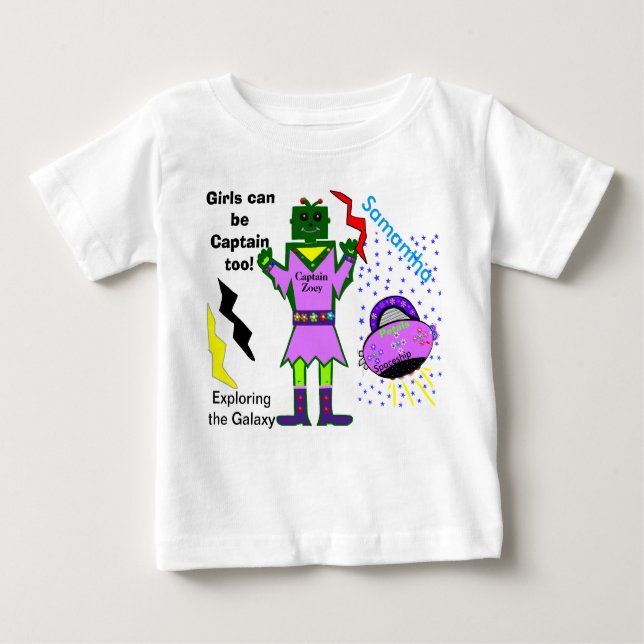 Girls Can Be Captain Too Robot Spaceship Baby T-Shirt (Front)