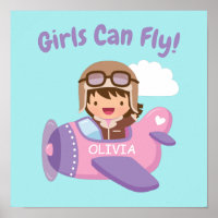 Girls Can Fly Cute Aviator Girl Aeroplane