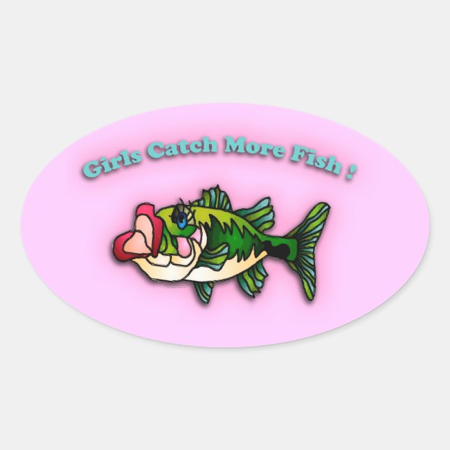 Girls Catch More Fish Oval Sticker (Front)