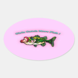 Girls Catch More Fish Oval Sticker