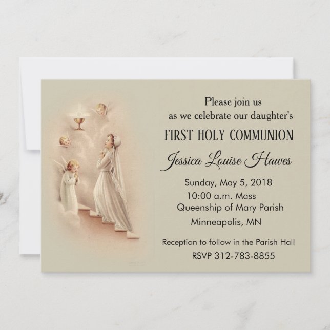 Girl's Catholic First Holy Communion Invitations (Front)