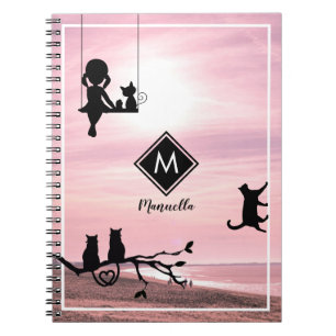 Girls Cats and Pink Monogram Notebook