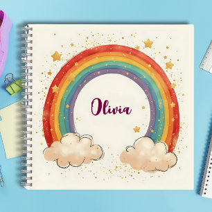 Girls' Charming Rainbow with Glowing Stars Notebook