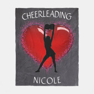 Girls Cheer Chalkboard Heart w/ Custom Name Fleece Blanket