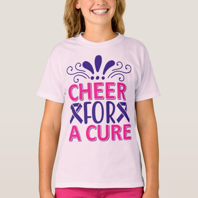 Girls Cheer For A Cure Pink and Purple   T-Shirt (Front)