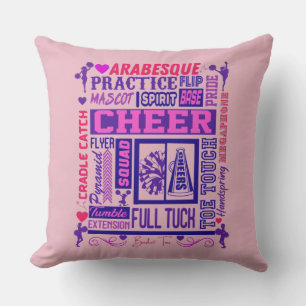 Girls Cheerleading Pink and Purple Word Art Cushion