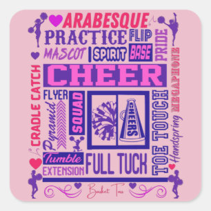 Girls Cheerleading Purple Typography   Square Sticker