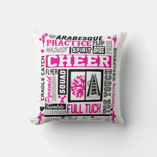 Girls Cheerleading Typography in Black and Pink Cushion