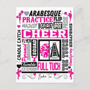 Girls Cheerleading Typography in Black and Pink Holiday Postcard