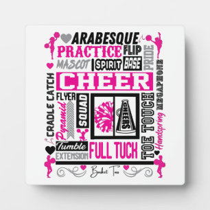Girls Cheerleading Typography in Black and Pink Plaque