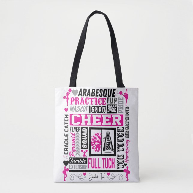 Girls Cheerleading Typography in Black and Pink    Tote Bag (Front)