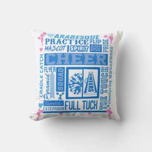 Girls Cheerleading Typography in Blue and Pink Cushion
