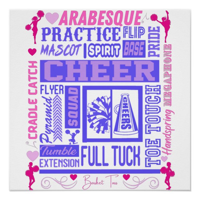 Girls Cheerleading Typography in Pink and Purple  Poster (Front)