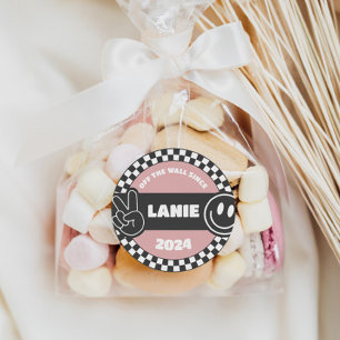 Girls' Chequered Skateboard Groovy Hippie Birthday Classic Round Sticker