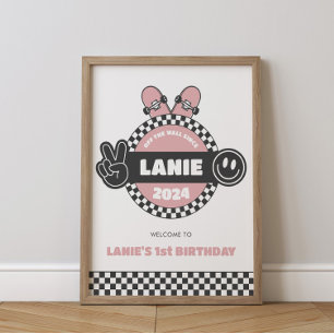 Girls' Chequered Skateboard Groovy Hippie Birthday Poster