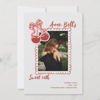 Girls Cherry Sweet 16th Birthday Invitation