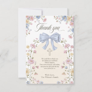 Girl's Christan Baptism Pastel Bow Floral Thank You Card