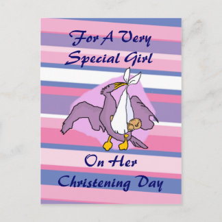 Girls Christening Bird Postcard