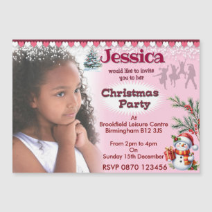Girls Christmas Party Photo Magnetic Invitation