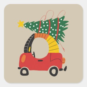 Girls Christmas Tree Kids Ugly Xmas Truck  Square Sticker