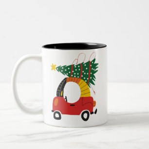 Girls Christmas Tree Kids Ugly Xmas Truck  Two-Tone Coffee Mug