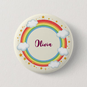 Girls'   Circle Rainbow Name Frame 6 Cm Round Badge