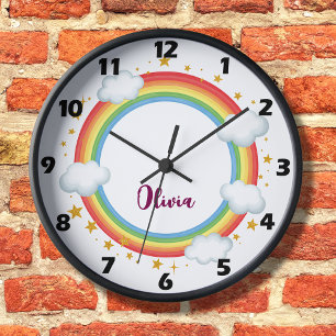 Girls' Circle Rainbow Name Frame Large Clock