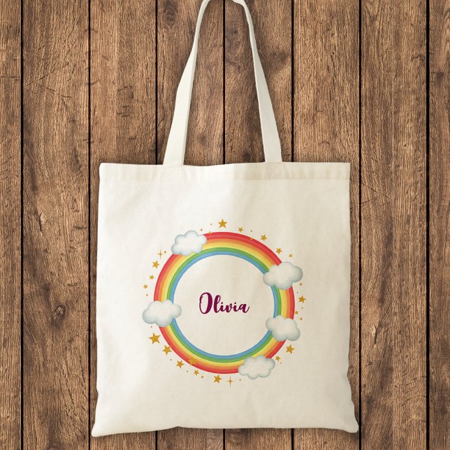 Girls'  Circle Rainbow Name Frame Tote Bag (Creator Uploaded)