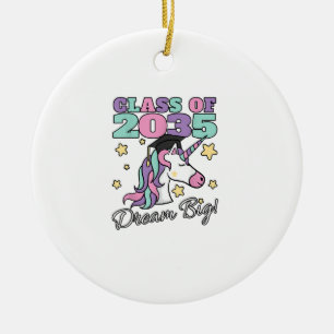 Girls Class of 2035 Magical Unicorn Graduation Cap Ceramic Ornament