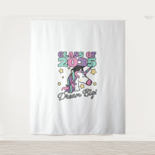 Girls Class of 2035 Magical Unicorn Graduation Cap Tapestry