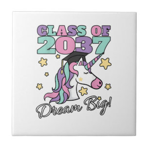 Girls Class of 2037 Magical Unicorn Graduation Cap Ceramic Tile