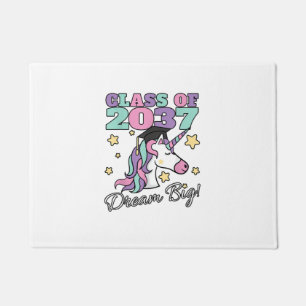 Girls Class of 2037 Magical Unicorn Graduation Cap Doormat