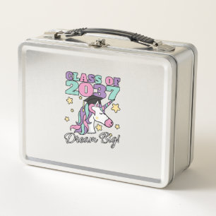 Girls Class of 2037 Magical Unicorn Graduation Cap Metal Lunch Box