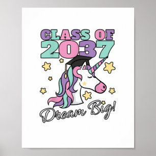 Girls Class of 2037 Magical Unicorn Graduation Cap Poster